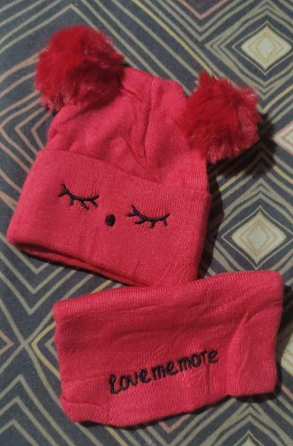 Kid's Cozy Red Wool Beanie and Neck Warmer Set - 2 Pcs