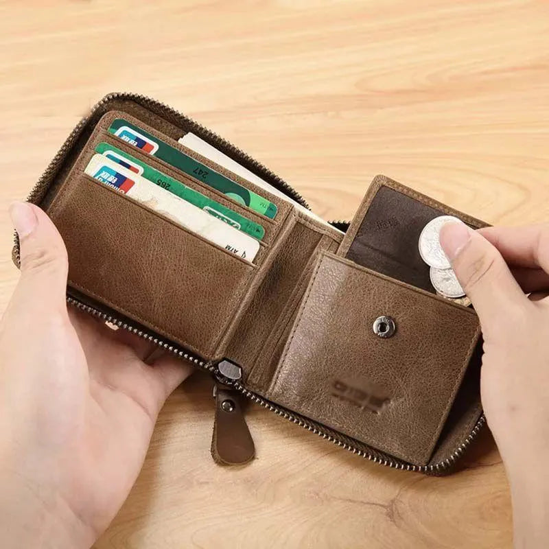 Men's Zipper Leather Wallet