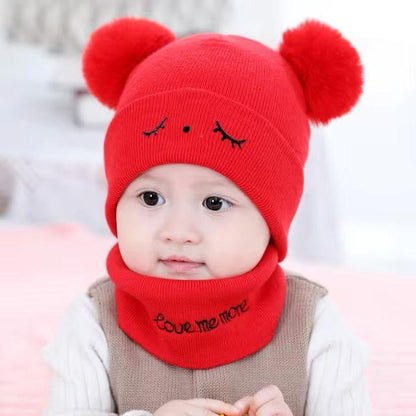 Kid's Cozy Red Wool Beanie and Neck Warmer Set - 2 Pcs