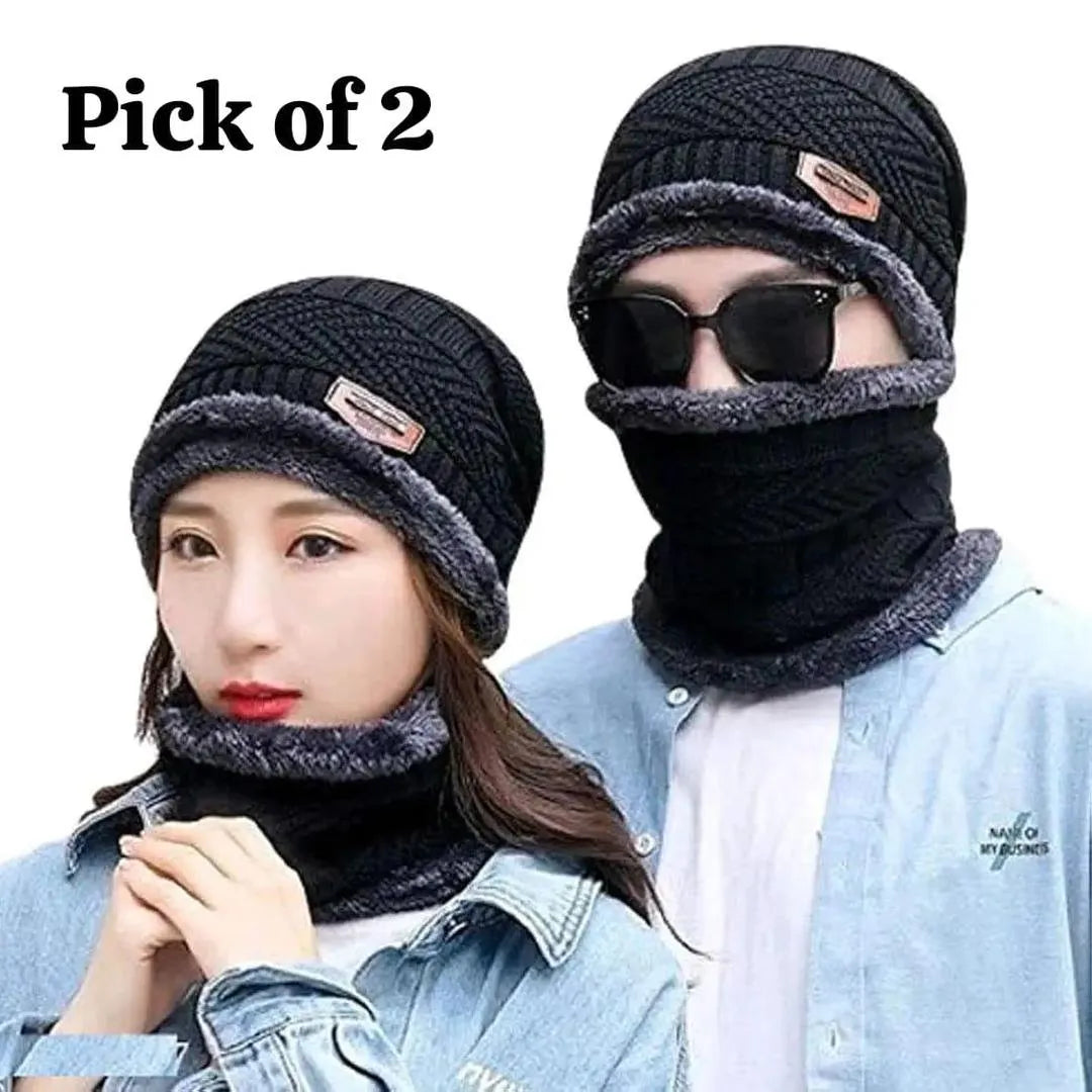 4 Pcs Wool Beanie and Neck Warmer Set - Buy 1 Get 1 Free